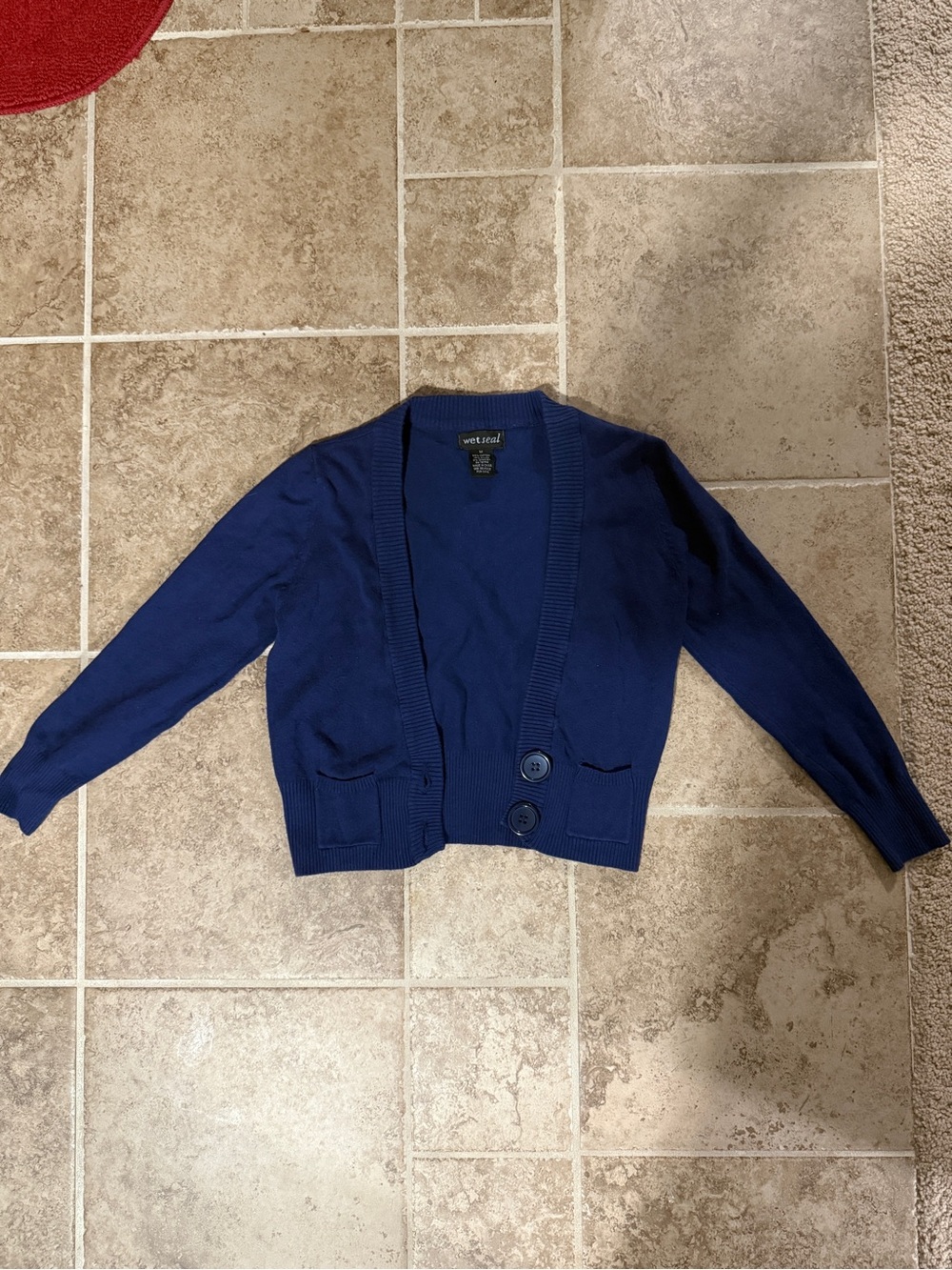Women’s Navy Button-Front cropped Cardigan Sweater